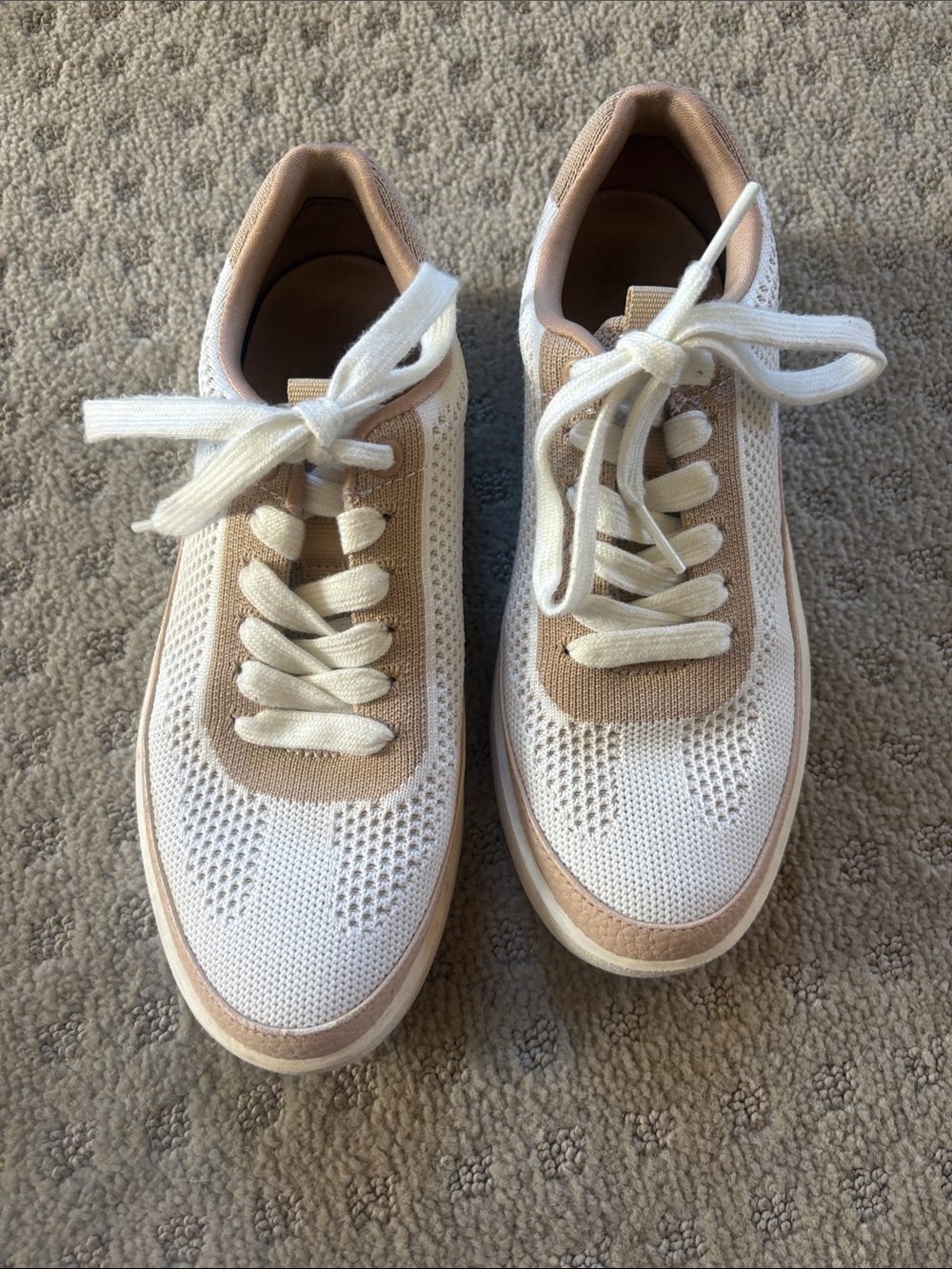 Vionic Knit Lace-Up Sneakers in Cream and Tan - Picture 2 of 9